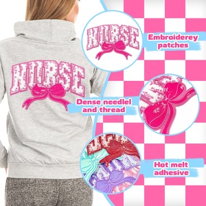 Manufacturer Custom Iron on Big Patch Nurse Sequin Bow MAMA <strong>Wifey</strong> Senior Chenille Embroidery Patch for Clothing <strong>Hoodie</strong> in USA - Product Image 6