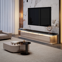 Ensemble de meubles de salon modernes italiens de luxe léger : meuble TV au sol et table basse, design élégant haut de gamme avec rangement