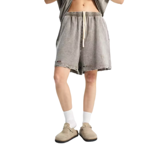 Pantalones Cortos de Algodón Estilo Vintage con Efecto Desgastado para <span class=keywords><strong>Hombre</strong></span>, de Felpa Francesa Pesada con Agujeros, Fabricante de Ropa Urbana - Product Image 2