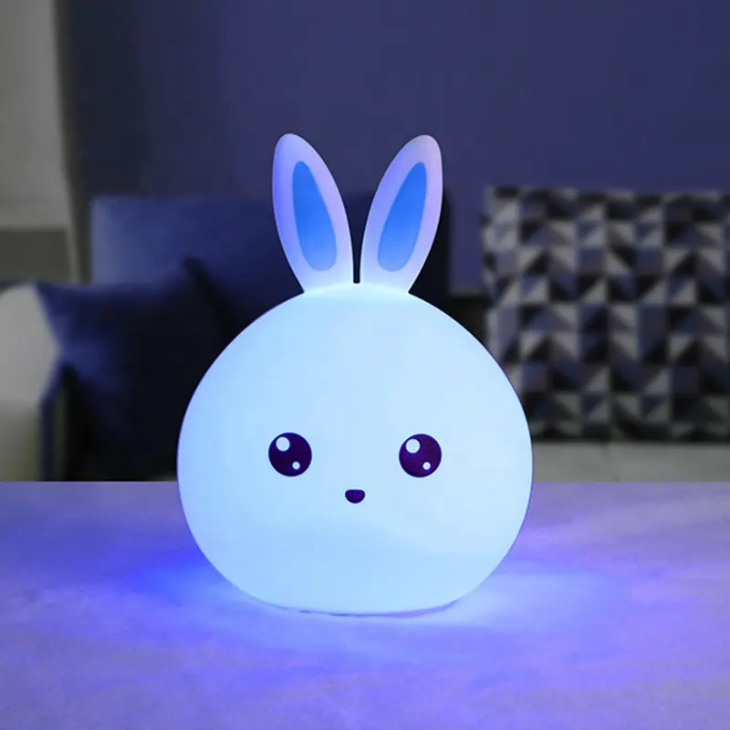 Leuke Bunny Lamp Konijn Vorm Touch Sensor 7 Kleur Led Tafellamp 3D Dier Silicone Baby Light Night Voor Kids kamer