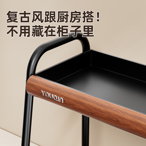 Youqin Kitchen <b>Spice</b> <b>Rack</b> 2 Tier Wood Metal Condiment Storage Organizer For Countertop Multifunctional <b>Rotating</b> Shelf - Product Image 4