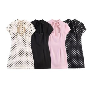 ZEVITY 2026 Primavera Elegante Abito Mini da Donna ZA a Maniche Corte con Colletto Quadrato e Lacci, Vestito Aderente con Cerniera in Vita - Product Image 1