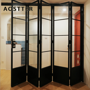 Puerta Plegable de Aluminio con Aspecto de Hierro Clásico AOSTTER, con Doble Acristalamiento Transparente IGU y Rodillos Superiores Suaves para Comedor Rústico - Product Image 2