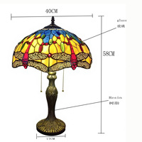 Lampu Meja Resin Desain Capung Kaca Patri Gaya Eropa 16'' untuk Ruang Belajar, Ruang Makan, Ruang Tamu