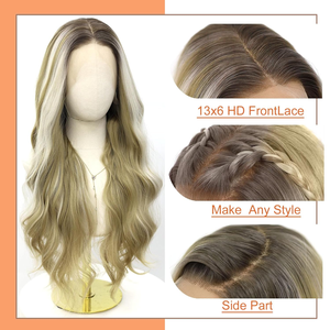 Perruque en <span class=keywords><strong>cheveux</strong></span> humains avec dentelle frontale 13x6, ombré blond, mèches, vague corporelle, pré-épilée, sans colle, pour femmes blanches avec <span class=keywords><strong>cheveux</strong></span> - Product Image 3
