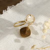 Bague géométrique en acier inoxydable avec pierre naturelle œil de tigre moderne, non ternissable, solitaire irrégulier avec zircon pour femmes