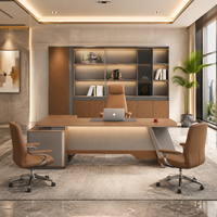 Ensemble de bureau de direction en bois en forme de L de luxe 2026, chaise de patron en cuir, armoire de rangement, fournitures pour entrepreneurs et grossistes en bureau