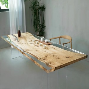 Set <span class=keywords><strong>Tavolo</strong></span> da Pranzo di Design Creativo con Lastra in Legno Massello di Noce e Piano in <span class=keywords><strong>Resina</strong></span> Epossidica, <span class=keywords><strong>Tavolo</strong></span> Fiume in <span class=keywords><strong>Resina</strong></span> Montato ed Estensibile - Product Image 2