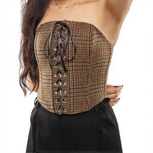 Corset amincissant élégant pour femme en satin fin, avec nœud décoratif en dentelle et fermeture à cordon sur le devant, idéal pour tenue professionnelle - Product Image 1