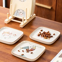Handbemaltes Niedliches Motiv-Keramik-Tellerset, Quadratische Snackteller mit Katzen- und Koi-Fisch-Designs für den Hausgebrauch