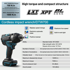 Clé à chocs électrique sans fil <span class=keywords><strong>18V</strong></span> <span class=keywords><strong>Makita</strong></span> DTW700 à couple élevé pour la réparation automobile et l'assemblage de machines lourdes - Product Image 6