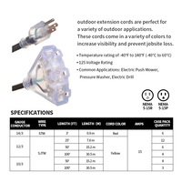 Cable de Extensión Industrial con Luz LED Nema, 10 pies, Calibre 10/3, Súper Resistente, 30 Amperios, 125V, con Bloqueo Automático, para PC y Electrodomésticos