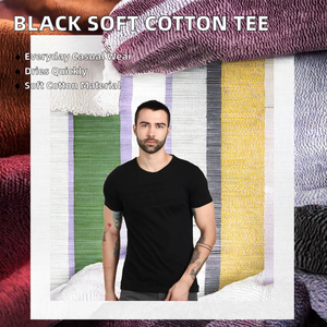 Camiseta Negra de Cuello Redondo para Hombre, Tejido Suave 100% Algodón, Diseño Liso Teñido, Manga Corta, Corte Casual para Uso Diario - Product Image 2