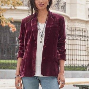 Blazer de Oficina para <span class=keywords><strong>Mujer</strong></span>, Corte Entallado, Elegante, de <span class=keywords><strong>Terciopelo</strong></span>, Cierre de un Botón, Color Sólido, Chaqueta de Traje Casual y Formal con Bolsillos - Product Image 4