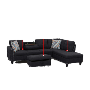 Ensemble de canapés sectionnels modernes rectangulaires en lin noir et gris de haute qualité, 3 pièces, multifonctionnel, pour la maison, le bureau, l'appartement, l'hôtel - Product Image 1