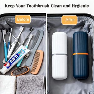 Support de brosse à dents portable compact avec gobelet de rinçage, design simple, organisateur de dentifrice en plastique, pratique pour les soins bucco-dentaires - Product Image 6