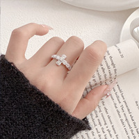 Cincin Zirkon CZ Berlapis Emas Putih untuk Wanita, Model Terbuka yang Dapat Disesuaikan, Elegan, Ramping, Minimalis, Dapat Ditumpuk, Perhiasan Sehari-hari