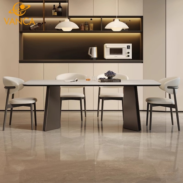 Contemporary Italian Modern Marble Dining Table & Chair Set - View 3