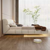 Lit flottant simple moderne crème vent oreilles d'éléphant suspendus en cuir Napa chambre principale lit double