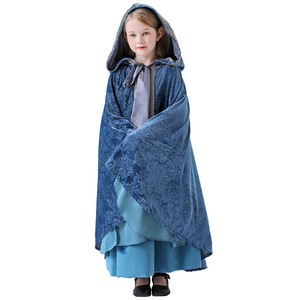 Vestido de princesa elfo para niños, disfraz medieval, capa con capucha azul, disfraz de cosplay para 8-13 años, actuación de Halloween - Product Image 3