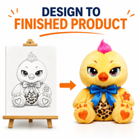 Boneka Plush Kustom Langsung dari Pabrik - Ayam Kuning dengan Pita Biru - Bordir, Penghilang Stres Ulang Tahun, Kain Super Lembut, Isi Kapas PP