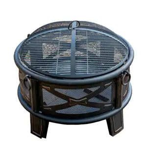 Trade assurance customized portable outdoor backyard fire pit manufacturers round with mesh cover