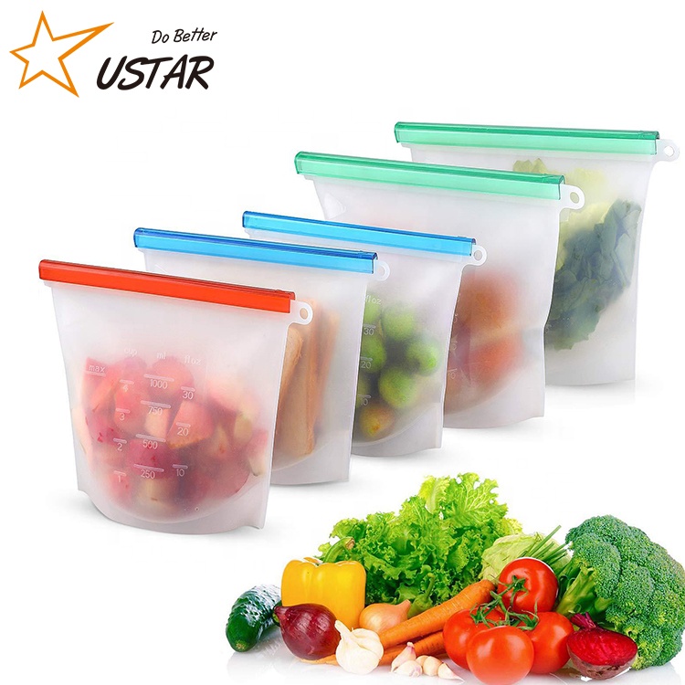 Лидер продаж на Amazon, оптовая продажа, экологичный кухонный Вакуумный пакет для хранения продуктов, многоразовый силиконовый Пакет для свежей еды с зажимом