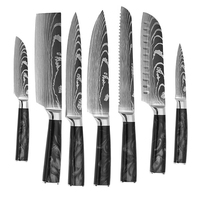 Ensemble de couteaux de cuisine Chef pour sushi et steak, couteau à trancher Santoku, design Damas, motif laser, ensemble de couteaux de cuisine en métal