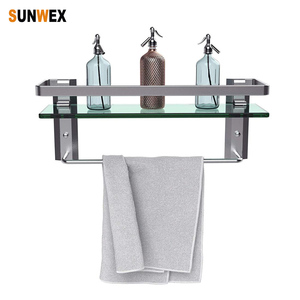 Estante Moderno de Ducha de <span class=keywords><strong>Vidrio</strong></span> y Aluminio <span class=keywords><strong>para</strong></span> Montar en la Pared con Toallero, <span class=keywords><strong>Repisa</strong></span> de <span class=keywords><strong>Vidrio</strong></span> <span class=keywords><strong>para</strong></span> Baño - Product Image 1