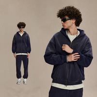 Sweat à capuche zippé intégral pour homme, 360 g/m², épais, teint par pulvérisation, style streetwear américain, fermeture éclair bidirectionnelle, effet délavé vintage, logo personnalisé