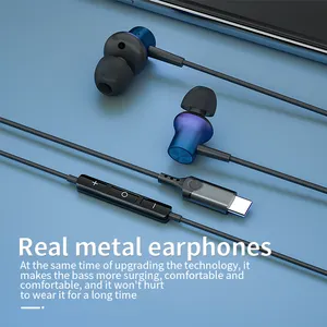 Earphone In-Ear Tipe C Kualitas Tinggi dengan Mikrofon Earphone Handsfree Audio Digital Headset Kabel Usb