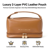 Pochette de maquillage en cuir PVC portable de grande capacité à 2 couches avec compartiment pour kit cosmétique