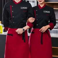 Ventes en gros de vestes de cuisine personnalisées avec logo rouge à manches courtes en polyester et coton pour hôtels, restaurants, vêtements de travail pour femmes et hommes, uniformes de chef
