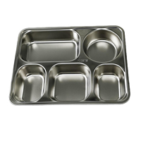 Plateau de service rectangulaire en acier inoxydable 304 avec compartiments, assiette métallique pour fêtes et écoles