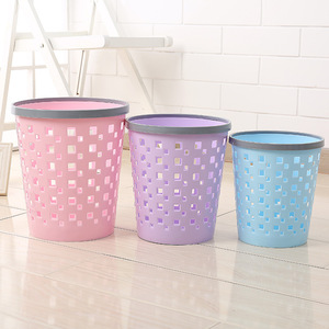 Square Ring Toss Plastic Trash Can 4L With <b>Lid</b> Indoor Waste <b>Bin</b> For Kitchen Office Storage Bucket Cylindrical Shape Pink Purple - Product Image 2