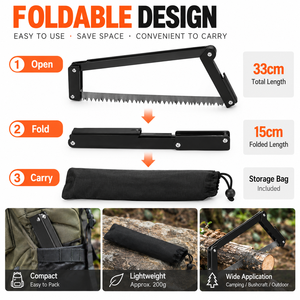 Scie à main pliable portable avec logo personnalisé, légère en alliage d'aluminium, pour le bushcraft, la survie en extérieur et la coupe du bois - Product Image 5