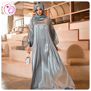 Abito da Preghiera Musulmano di Lusso con Maniche a Palloncino in Raso di Seta Malese Nero, Abaya Islamica di <span class=keywords><strong>Istanbul</strong></span>, Dubai 2023 - Product Image 1