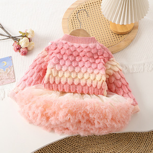 Cardigan <span class=keywords><strong>Autunno</strong></span>/<span class=keywords><strong>Inverno</strong></span> per <span class=keywords><strong>Bambina</strong></span> con Gonna a Torta Arcobaleno a Sbuffo e <span class=keywords><strong>Abbigliamento</strong></span> per Neonata - Product Image 4