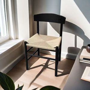 Dining Chair Solid Wood Japanese Style Nordic Minimalist Retro Rope Braided Seat <b>Backrest</b> For Dining Room - Product Image 2