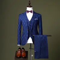 Amazon Heet Verkoop Bordeaux Kleur Wedding Suits Mannen Klassieke 3 Stuk Pak Plaid Bruidegom Tuxedo Suits Set Voor Mannen kleding