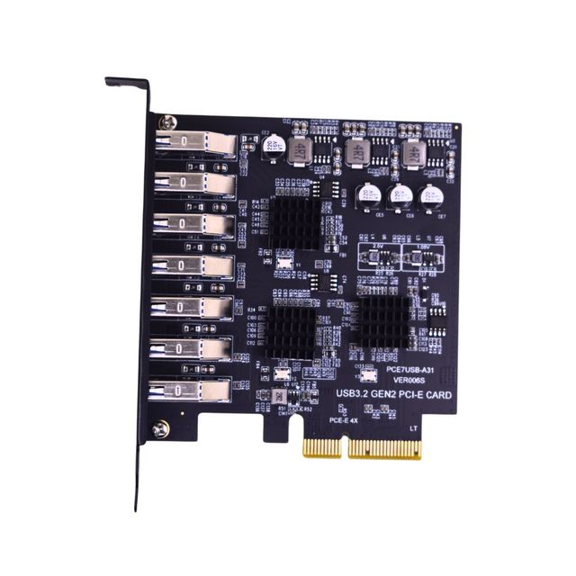 TISHRIC PCIe USB3.2 Adapter Card PCIe 4X to 7-port Type-A Gen2 Expansion Card ASM3142 VL822 for Win10/11/2003/Linux No Driver