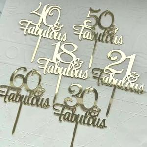 Décorations de gâteau réutilisables en acrylique doré <span class=keywords><strong>pour</strong></span> 30e <span class=keywords><strong>anniversaire</strong></span>, fournitures de décoration de gâteau - Product Image 3
