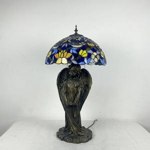 LongHuiJing European Birds Antique Stained Glass Table Lamp Simple Eco-Friendly AC 16 Inch Wide LED Desk Lamp - Product Image 2