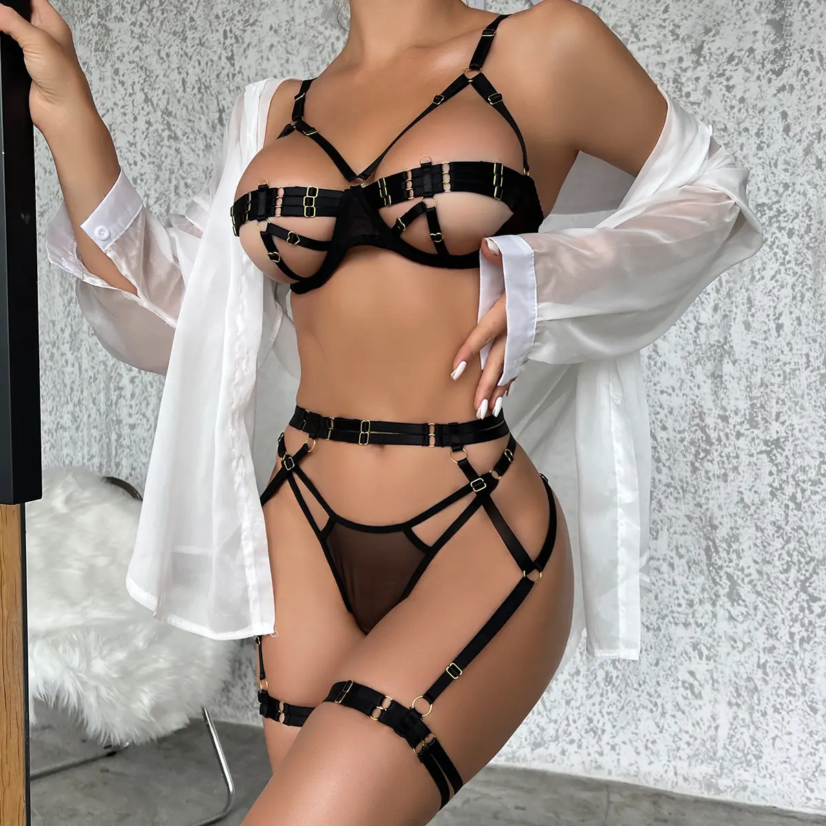 Zzyup 6471mu Sexy Lingerie Met Holle Bandages Sexy Figuur Erotisch Meisje Lingerie Bodysuit Ondergoed Bh En Slipje Set