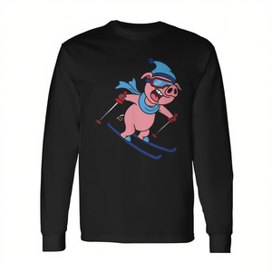 T-shirt à manches longues avec motif Pig Go Skiing pour les vacances d'hiver - Product Image 2