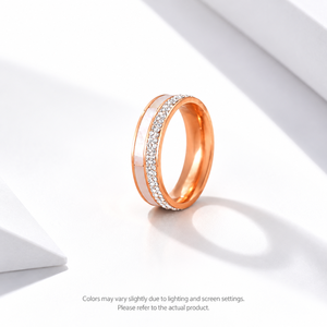 แหวนวงแหวนเพชรซิร์คอนสองแถว สแตนเลสสตีล ชุบทอง 14K สีโรสโกลด์ แบบวงปิด - Product Image 1