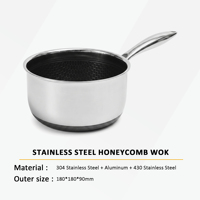 Panci Saus Komersial 304 Stainless Steel Honeycomb Anti Lengket 3 Lapis, Cocok untuk Kompor Gas dan Induksi, untuk Restoran/Hotel