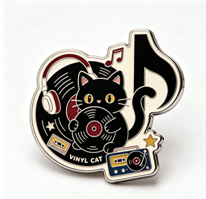 Custom Enamel Metal Pin Cat <b>Vinyl</b> Record Music Badge Embossed Logo Patch for Clothing <b>Bags</b> Shoes - Product Image 2
