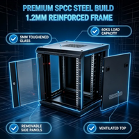 Kabinet Data Dinding 19 Inch 4U/6U/9U Tahan Air Rak Server Jaringan Terkunci Pintu Kaca Hitam Sistem Switch Jaringan Sekolah