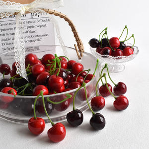 Fruits <span class=keywords><strong>d</strong></span>écoratifs en cerises artificielles de 2 cm, mini cerises en mousse, aspect réaliste, cerises rouges - Product Image 1